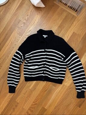 Madewell Black & White Striped Cropped Button Cardigan